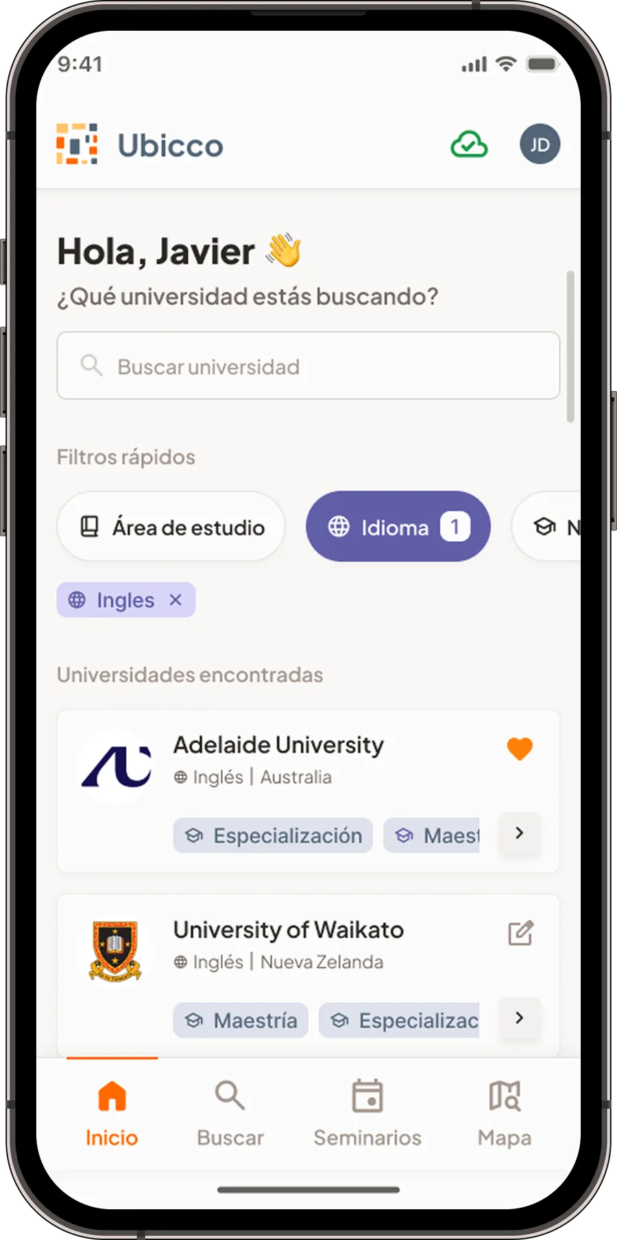 Filtros de búsqueda en Ubicco